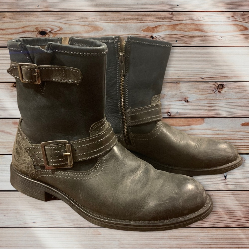 Steve Madden Mens Patrick Boot Size 7.5D Dark Gray Leather Motorcycle Boot